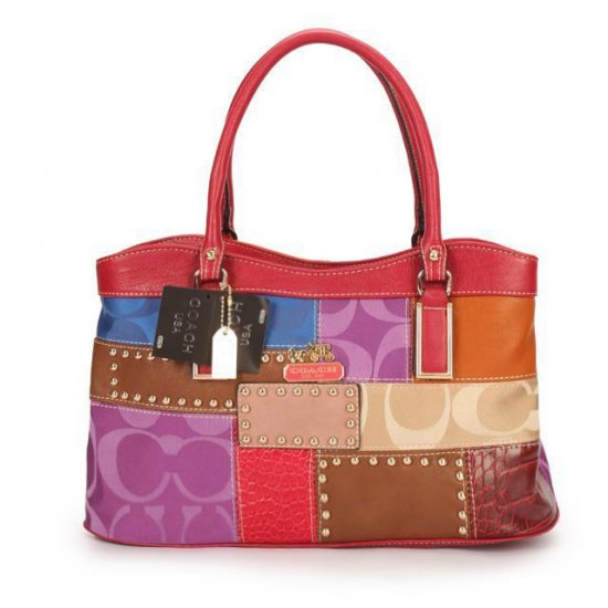 Coach Holiday Fashion Stud Medium Red Multi Satchels EBM | Women - Click Image to Close